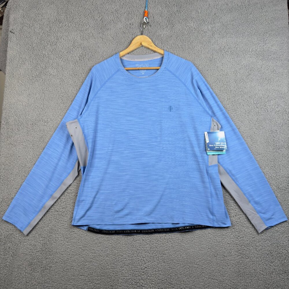 Coolibar Rash Guard Mens Blue Long Sleeve UPF 50+ Water Sport Wear Saltwater NWT